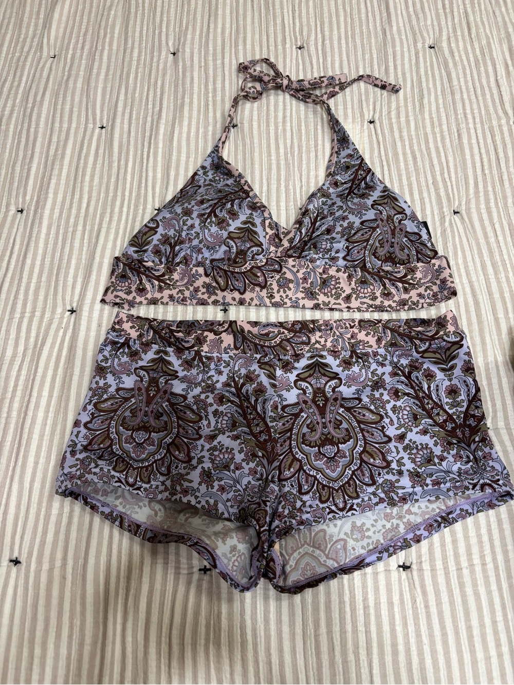 Massimo Purple Paisley Halter Bikini Top & Shorts